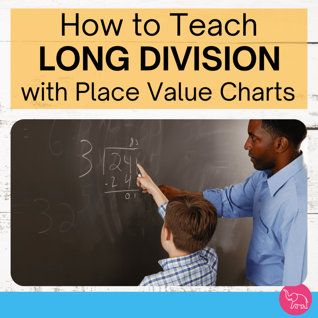 How to teach long division with place value charts with a male teacher helping a student calculate a division equation in the classroom