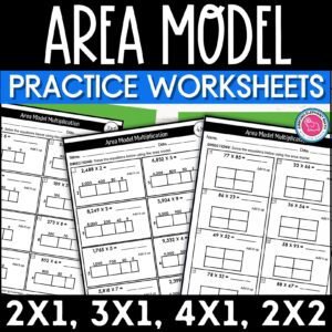 3 worksheets with area model multiplication questions