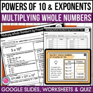 Powers of ten using exponents to multiply whole numbers worksheets