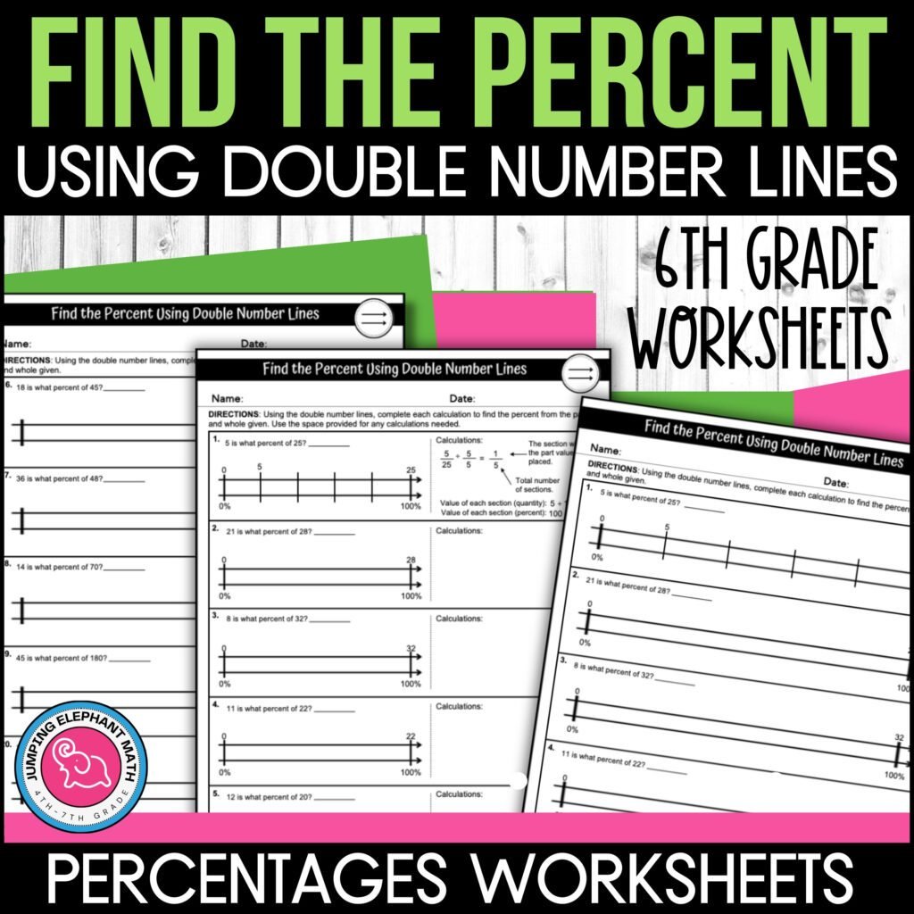 3 maths worksheets for find the percent of a number using double number lines