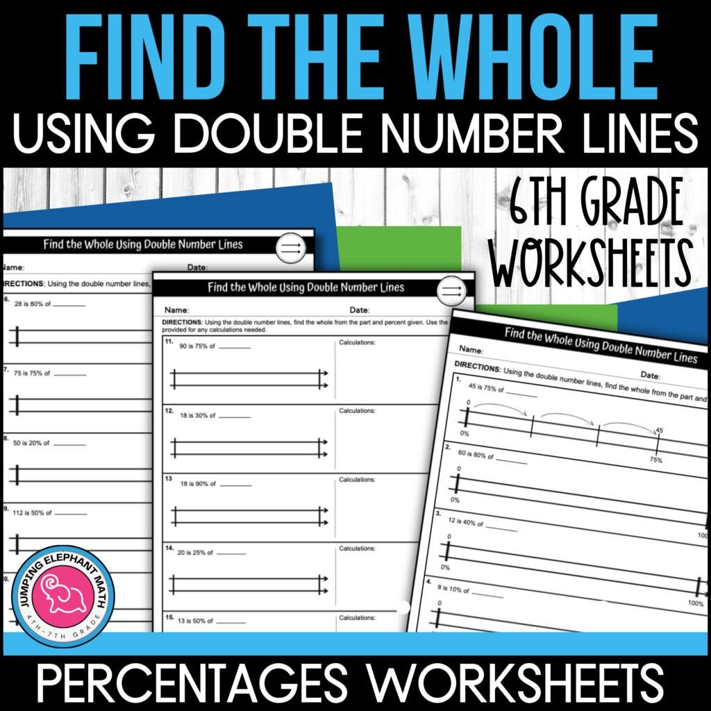 3 maths worksheets for find the whole using double number lines