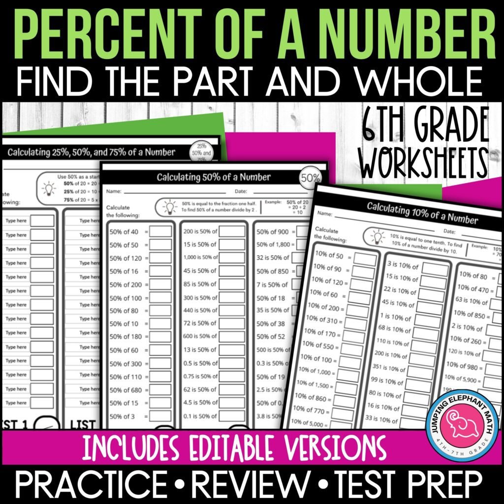 3 maths worksheets for benchmark percentages